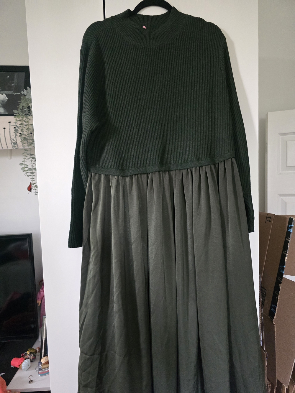 Eloquii Dark Green Two-Tone Knit Top & Skirt Dress
